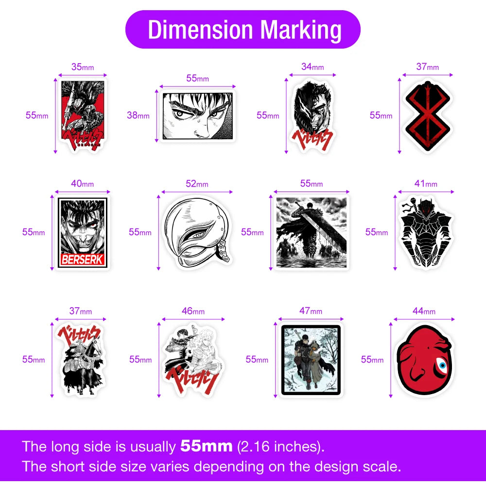 10/30/64pcs Berserk Manga Style Stickers